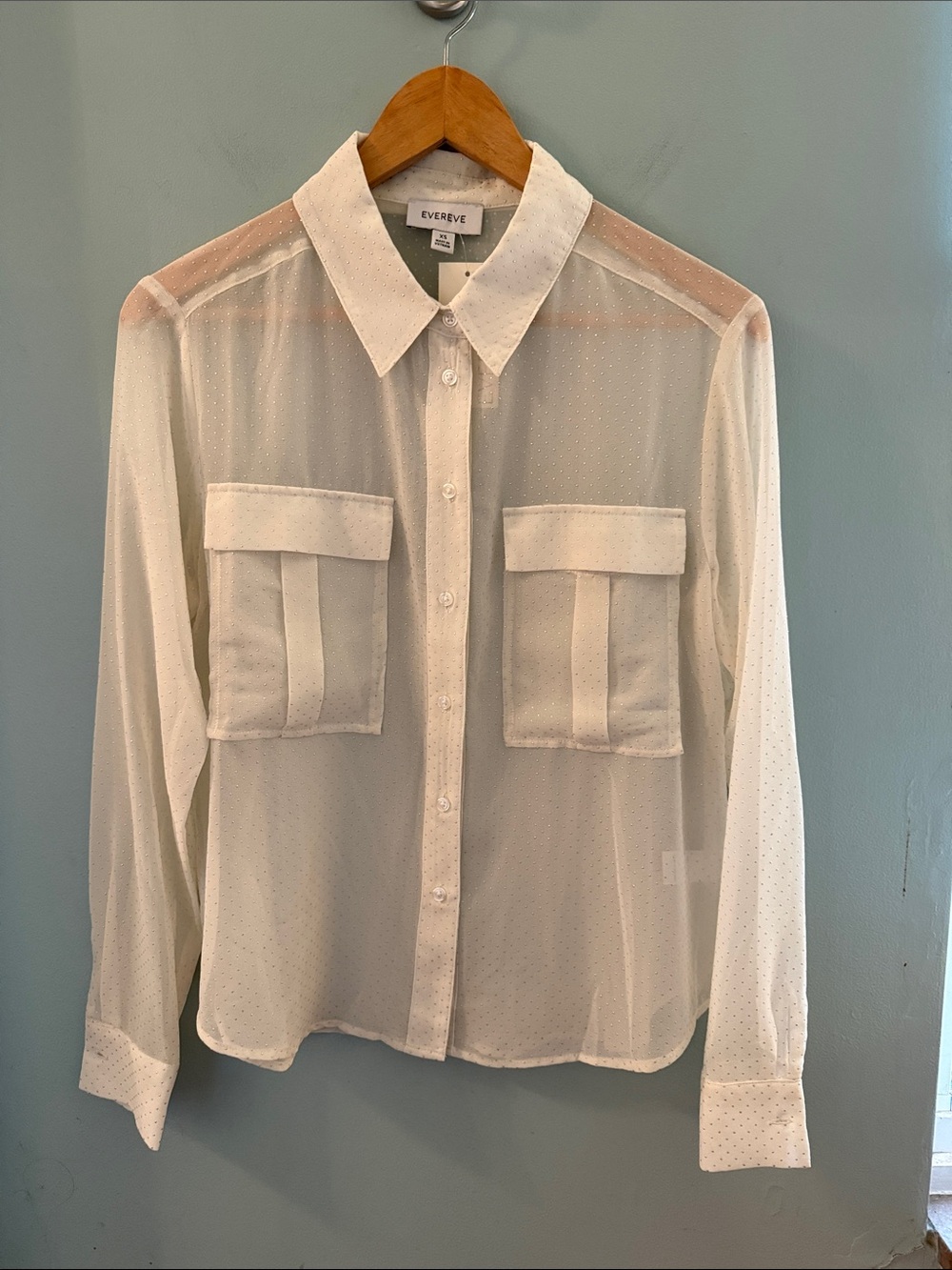 Evereve Sheer Charlie Sheer Dot Button-Front Shirt with Patch Pockets